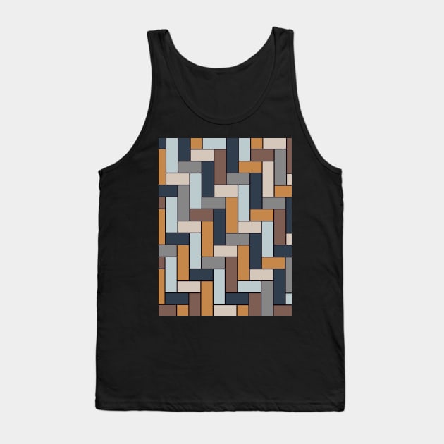 Geometric Tiles in Blue, Grey and Brown Tank Top by OneThreeSix